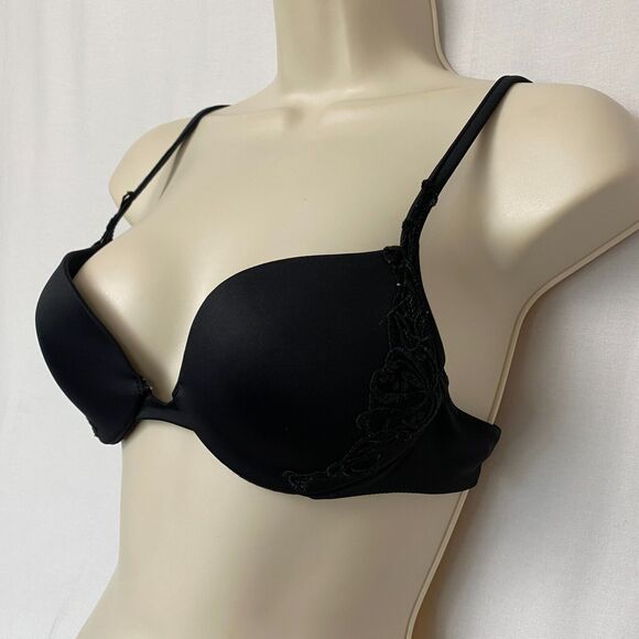 Vintage Wonderbra Bra 34B Black Padded Pushup Underwire Add a Cup 90s Y2K 7668 - Picture 2 of 11